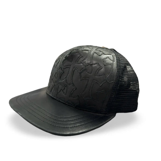 Chrome Hearts Black Leather Cross Patch Snapback Hat